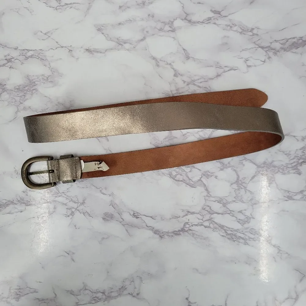 Fossil Metallic Belt with Rhinestone Embellished Buckle Antiqued Brass